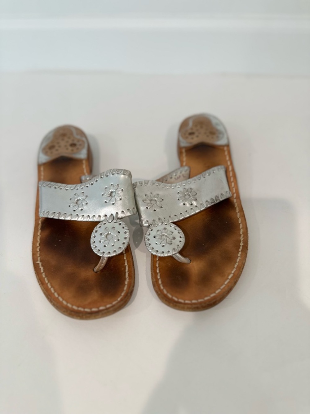 Jack Rogers Silver Leather Thong Sandals